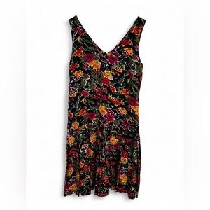 Vintage OS International Floral Sleeveless V-Neck Dress. Size M 9/10.